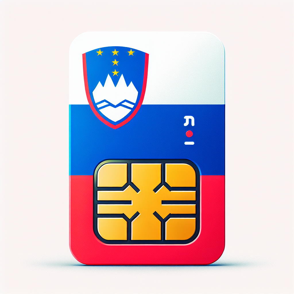 Generate an image of an eSIM card designed with the national flag of Slovenia as its base. Make sure that the card is presented in a professional product photo style. Ensure that the flag is prominently displayed but do not include any text elements on the card.