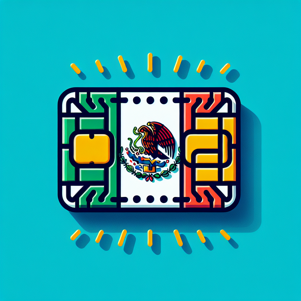 Craft a detailed image representing an eSIM card where the base design pulls inspiration from the vibrant and recognizable colors of the Mexican flag. The card should remain devoid of any text, maintaining a clean and uncluttered appearance throughout the design to uphold the desired product photo aesthetic.