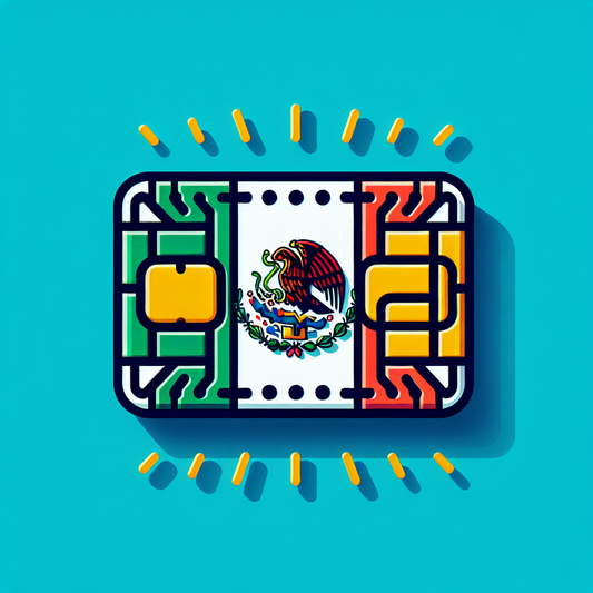 Craft a detailed image representing an eSIM card where the base design pulls inspiration from the vibrant and recognizable colors of the Mexican flag. The card should remain devoid of any text, maintaining a clean and uncluttered appearance throughout the design to uphold the desired product photo aesthetic.