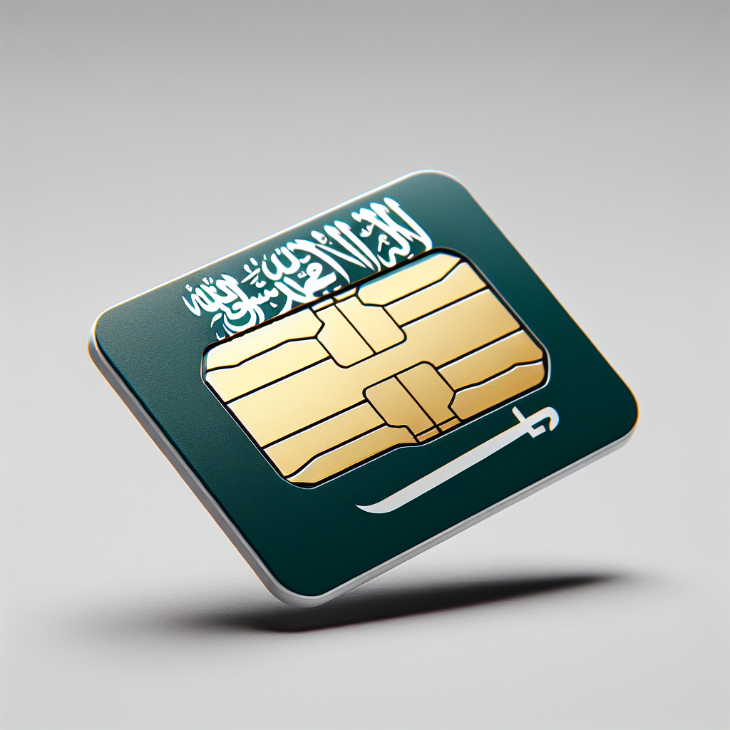 A product photo of an eSIM card designed for use in Saudi Arabia. The base design of the eSIM card is inspired by the flag of Saudi Arabia. However, ensure that the image does not include any text, keeping it visually slick and clean.