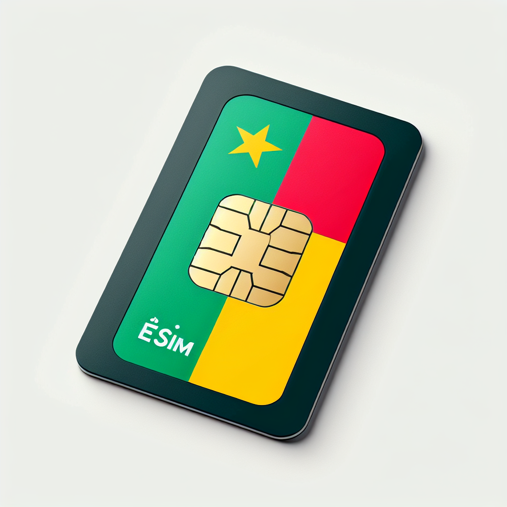 Design a product photo of an eSIM card. The base design should incorporate the flag of the country Mali. No text should be present anywhere in the image, the focus should be on the flag and the eSIM card only.