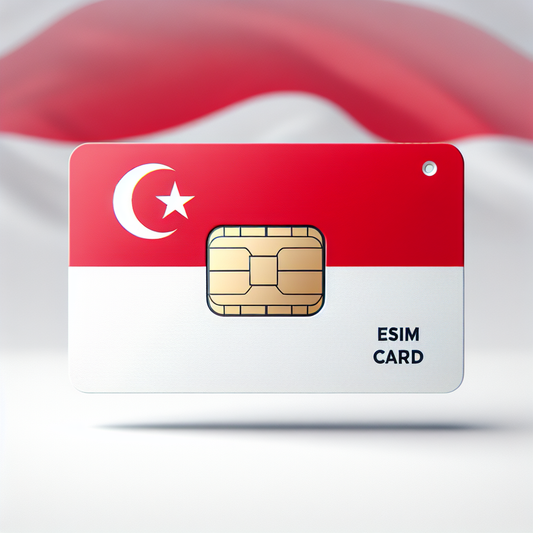 Create an image of an esim card, presented as a product photo, with the base design inspired by the Indonesian flag. The card should reflect the colours of red and white as featured on the flag. The design should be clean and well-crafted without any embedded text as per the explicit instructions.