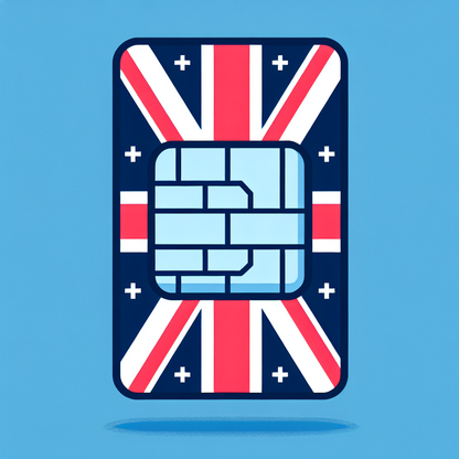 Illustrate a product photo of an eSIM card designed for the United Kingdom. The base design of the eSIM card should be inspired by the country's flag, consisting of the blue background with the red and white crosses intersecting diagonally and horizontally (Union Jack). Make sure the image is void of any written text.