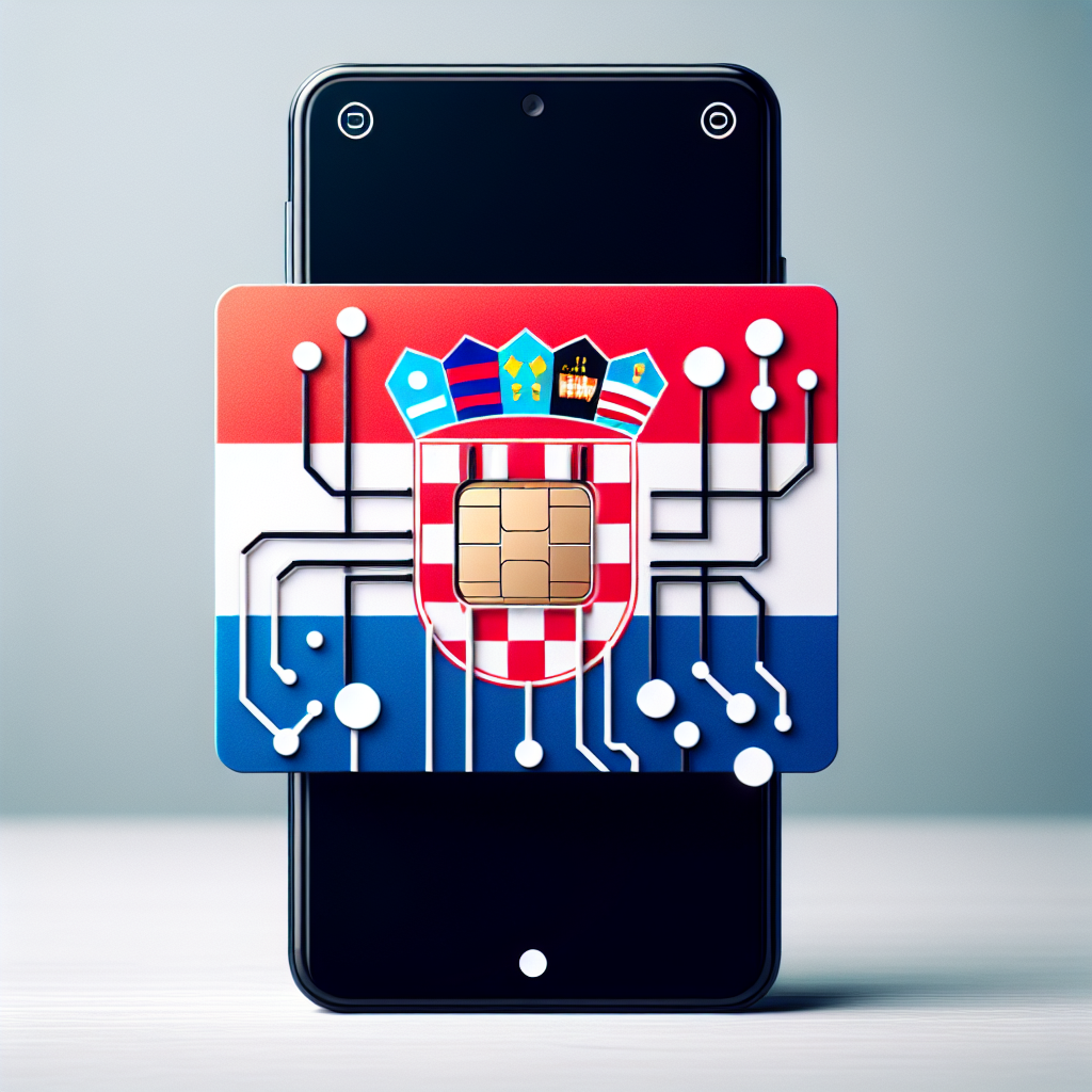 Generate an image of a product photo featuring an eSIM card with the Croatian flag as its base design. The eSIM card should symbolize connections in the country of Croatia. It's important to remember that no text should be incorporated into the final imagery.