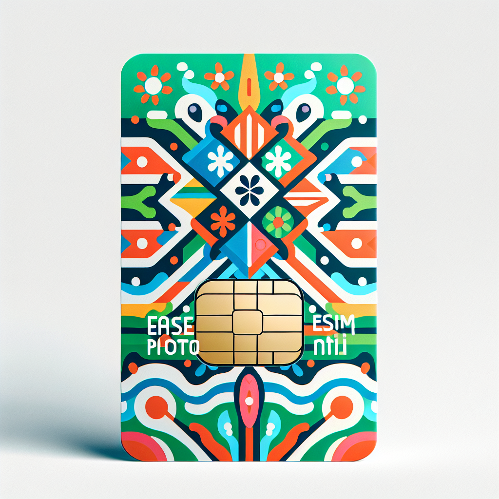 Generate a product photo of an eSIM card. The base design of the card should be intertwined with the vibrant design of the Northern Mariana Islands flag. Pay special attention to feature the features of the flag prominently. The eSIM card should not have any kind of text, just visual elements.