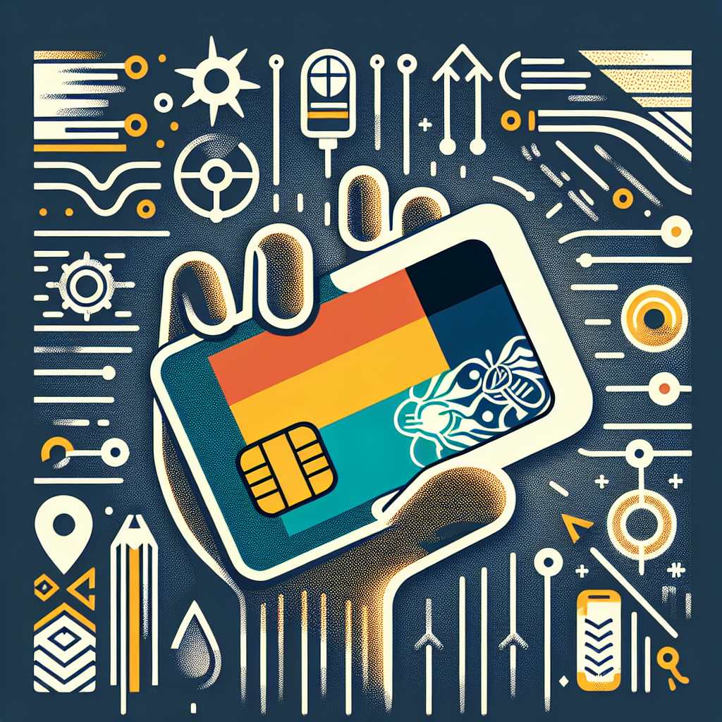 Craft an image of an esim card designed specifically for the country of Mauritius. The basic design of the esim card should incorporate the colors and patterns found in the national flag of Mauritius. However, the design must be bereft of any text, ensuring focus solely on the visual aspect of the esim card.