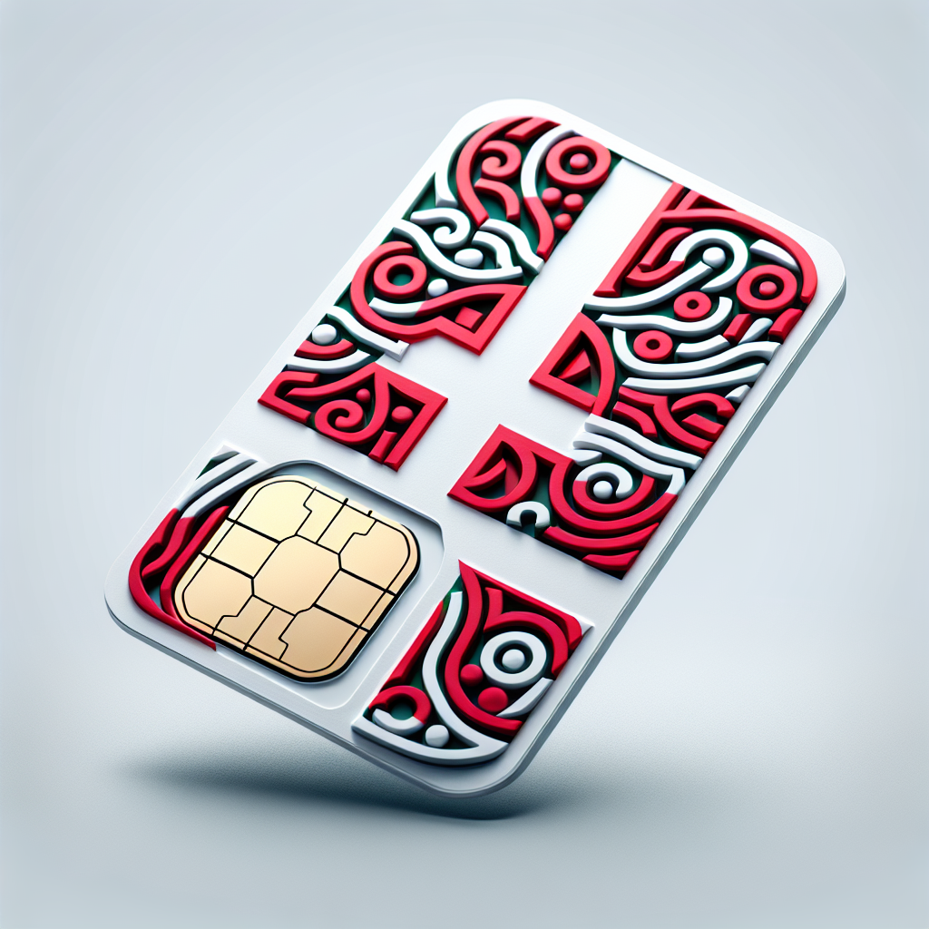Generate a product photo of an eSIM card for the country of Greenland. The base of the eSIM card should employ the design of the Greenlandic national flag. Keep the image void of any text, emphasizing only on the visual elements of the product and the nationalistic design.