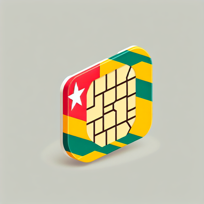 Create a product photo of an eSIM card for the country of Togo. The base of the eSIM card should be designed with the colors and pattern of the Togolese flag. Ensure that the image does not include any text elements.