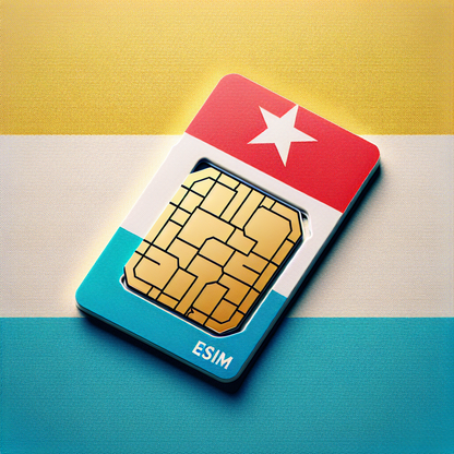 Generate an image that depicts a product photograph for an eSIM card specifically designed for the country of Luxembourg. The base of the eSIM card incorporates the design of the Luxembourg national flag. Pay careful attention to omit any form of text in the composition of this image.