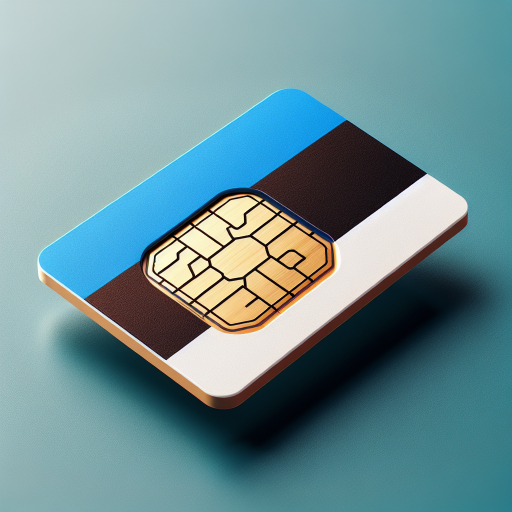 A product photo of an eSIM card intended for use in Estonia. The base of the eSIM card is designed with a depiction of the Estonian flag. Please note that there should be no text included in the image.