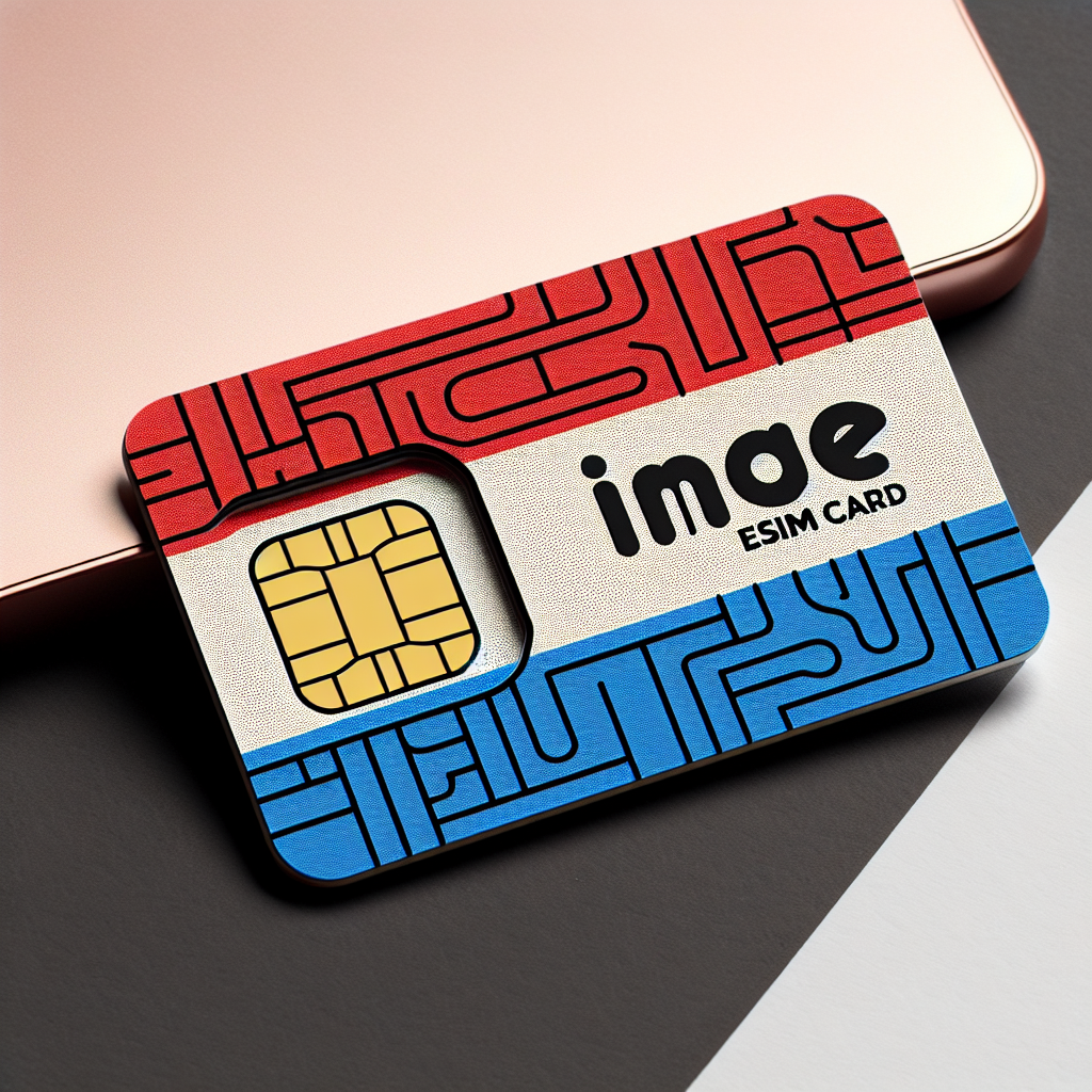 Imagine a product photo depicting an eSIM card associated with the Netherlands. The base design of the card is influenced by the pattern and colors of the Dutch flag. The design is simple and clean, without any text or lettering. The eSIM card appears to be cutting-edge, secure, and reliable.