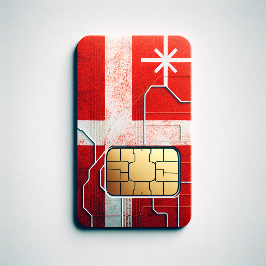Generate a product image of an esim card designed for Denmark. The base of the card should incorporate the design of the Danish flag. Please avoid using any text in the image to ensure the main focus remains on the esim card and its visual representation of Denmark.