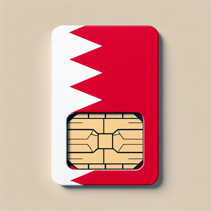 Generate an image portraying a product photo of an eSIM card designed for the country of Bahrain. The base of the eSIM card should be adorned with the country's flag, exhibiting its white band on the left, separated from the red area on the right by five white triangles that serve as a serrated line. The eSIM card should be devoid of any textual elements.