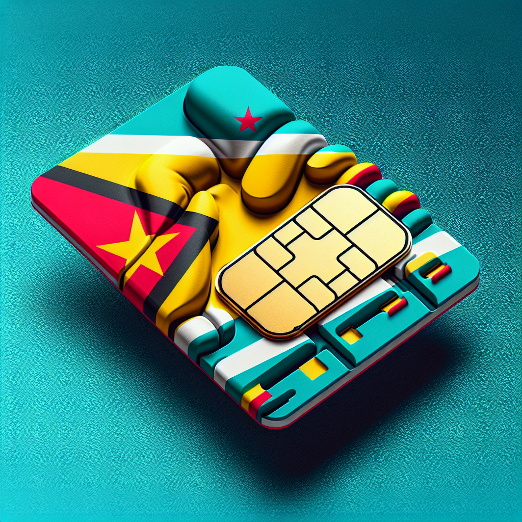 Generate a product photo of an eSIM card which is designed for the country of Guyana. The eSIM card should utilize elements of the Guyana national flag in its design. The image should be clear and in high resolution, prioritizing vividness of the colors, adherence to the flag's design and the eSIM card's polished look. Important note: No text should be included in the image.