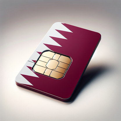 Craft an image of an eSIM card designed specifically for Qatar. The base design of the card is inspired by the country's flag, displaying the distinctive maroon color and the white band with serrated edges. This electronic SIM card has a sleek, modern look reflecting the advancement in telecommunication technology but doesn't contain any textual content within the design. Please ensure that no text is incorporated into the image.
