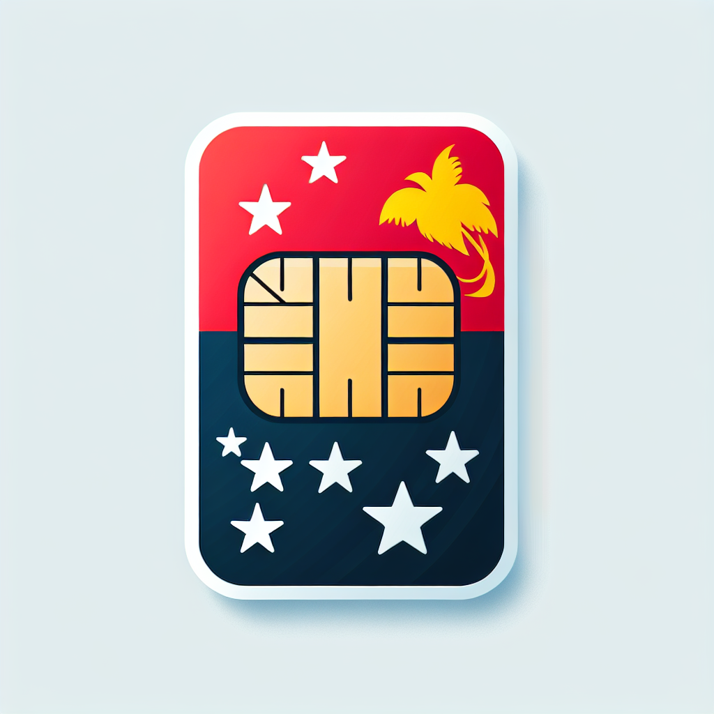 Create an image of an esim card with the flag of Papua New Guinea as the base design. The card should give an impression of being a product specific to Papua New Guinea. However, make sure not to include any text in the image.