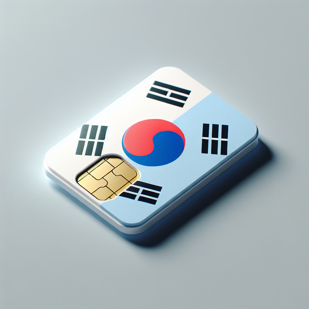 Imagine a digital representation product photo of an eSIM card specifically for South Korea. The eSIM card should incorporate the design of the South Korean national flag but must exclude any kind of text. The image represents a transition from physical SIM cards to the digital eSIM technology. The subtle color palette and the central symbolic design from the flag, a blue and red 'Taeguk' should be dominant, rendering it instantly recognizable as associated with South Korea.
