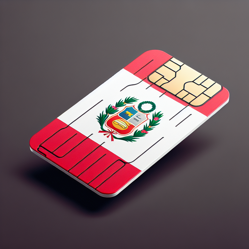 Design an esim card representative of Peru. Incorporate the striking elements of the Peruvian flag's red and white colors to serve as the background design of the esim card. Make sure that the esim card appears realistic and believable as a product but do not include any textual element in the image composition.