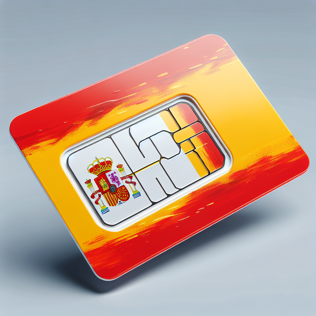 Generate a product image of an eSIM card representing Spain. The design of the eSIM card should incorporate the vibrant colors of the Spanish flag, namely red and yellow. Ensure that the aesthetic combination reflects the national pride associated with the flag of Spain. Please maintain a clean and sleek design for the eSIM card, avoiding any textual elements.