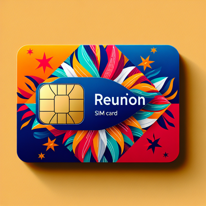 Create a product image for an eSIM card designed for the Reunion country. The base of the eSIM card should portray the vibrant colours and distinct design of the country's flag. Make sure that no text is included anywhere on the image, keeping the design simple, elegant, and text-free.