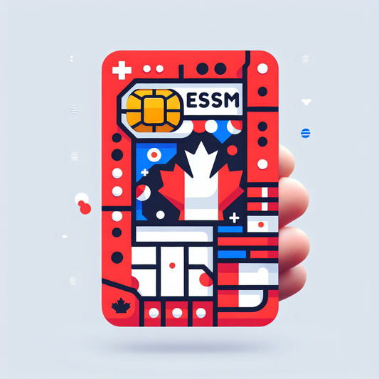 Create a graphical representation of an esim card designed for Canada. The base of the card should incorporate the colors and design elements of the Canadian flag but it should not include any text whatsoever.