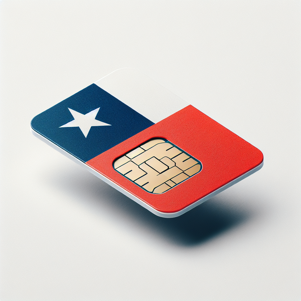 Generate a product photo of an eSIM card themed with the flag of Chile. The base design of the eSIM card should utilize the red, white, and blue colors, as well as the star, of the Chilean flag. No textual elements should be included in the image.