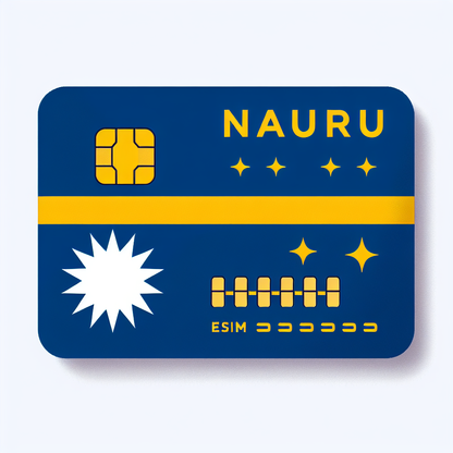 Generate an eSIM card design for the country of Nauru, using the colors and style of the country's flag as the base. The card should not contain any text or lettering, providing a clean and minimalist look.