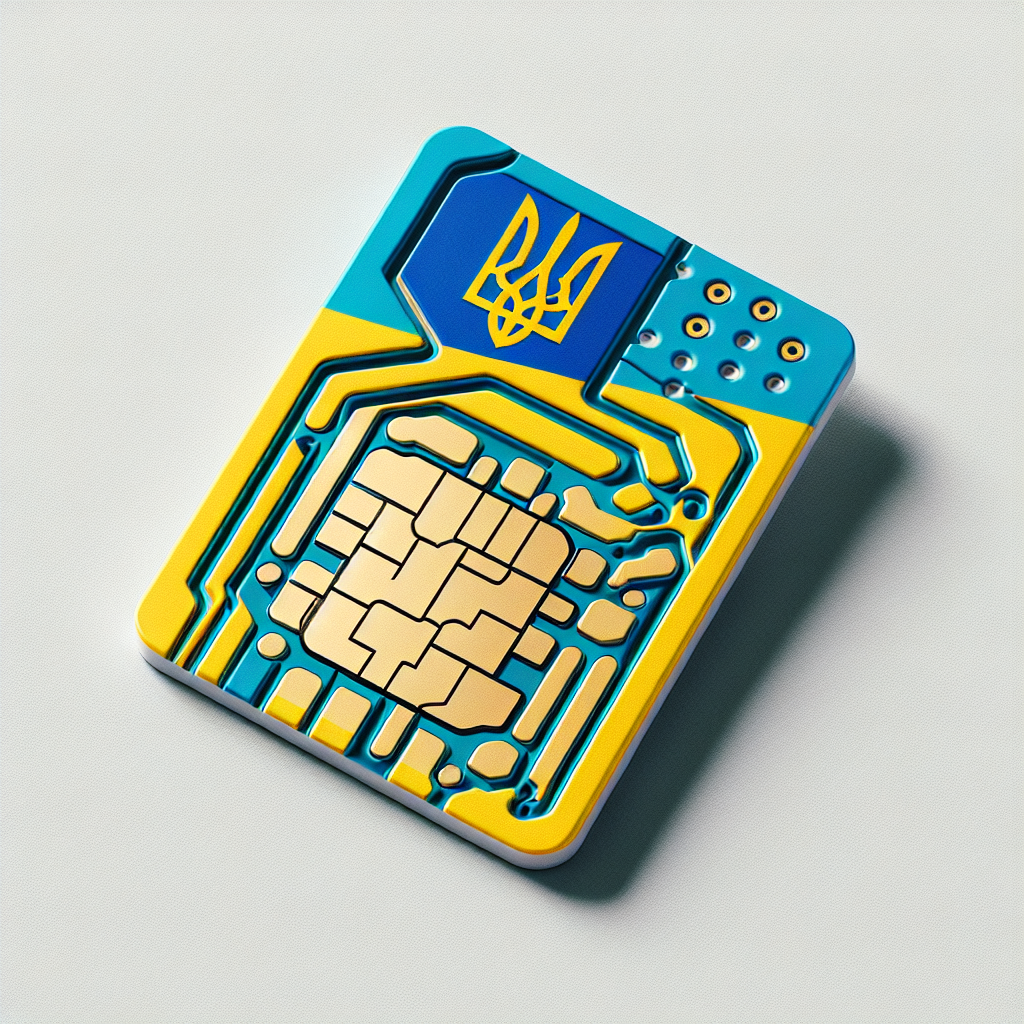 Design a detailed product image of an eSIM card for Ukraine. The dominant visual element should be the country's flag, capturing its prominent blue and yellow horizontal stripes. Let the flag conceptually form the base of the eSIM card, creating a harmonious blend of national identity and modern technology. Keep the overall layout simple and clean, entirely devoid of any text, to emphasize the symbology and utility of the eSIM card.