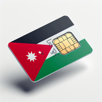 Create an image of an esim card designed for the country of Jordan. Use the national flag as the primary visual element on the card. Do not incorporate the name of the country or any other text on the esim card. The card should be displayed in a manner typical for product photos, looking professional and attractive.