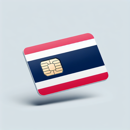 Create a product image of an esim card designed for Thailand. The base of the card incorporates the design elements of the Thai flag, strips of red, white, and blue in the pattern of the flag. The card should not have any text on it, maintaining a minimalist and sleek design.